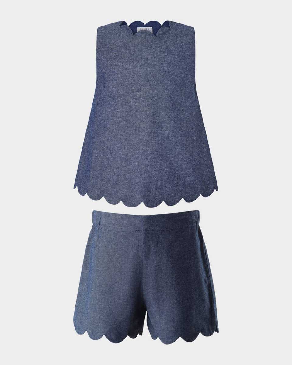 Girl's Chambray Scalloped Top and Short Set, Size 2-